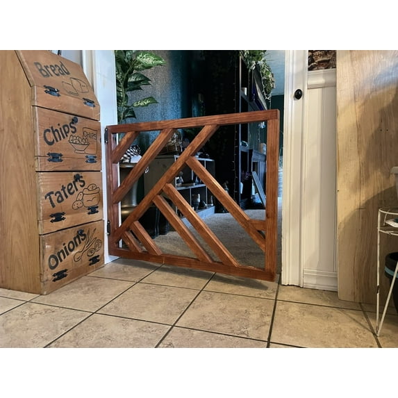 Stumps Custom Wood Stylish Geometric Design Baby/Pet Gate - Safe and Secure Home Protection 33-35 Inches Height x 36-38 Inches Width