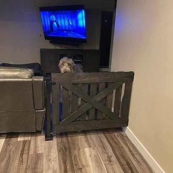 Stumps Custom Wood Stylish and Durable Walnut Wood Pet Gate - Perfect for Your Home - 47-49 Inches Height x 24-26 Inches Width