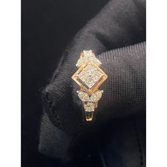 Stunning 0.86 Cts Princess Marquise Pear Diamonds Anniversary Ring In Hallmark 14K Rose Gold