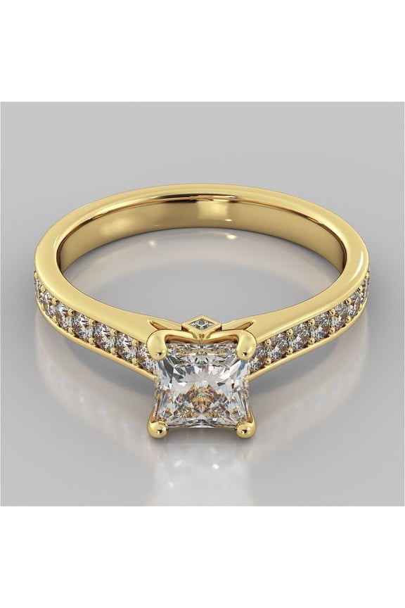 Stunning 1.30 Cts Princess Round Cut Diamonds Solitaire Engagement Ring in Hallmark 14K Yellow Gold