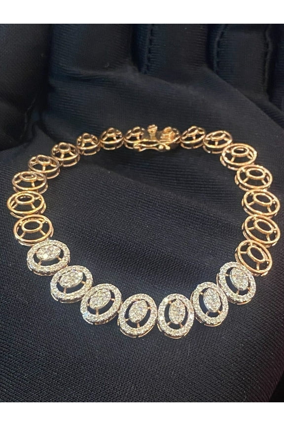 Stunning 1.85 Cts Round Brilliant Cut Diamonds Halo Tennis Bracelet In Hallmark 14K Rose Gold