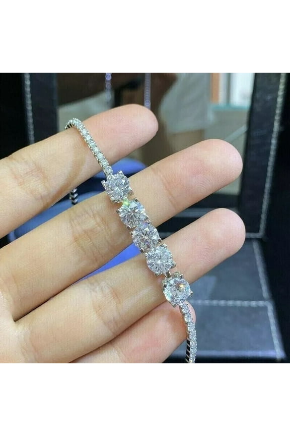 Stunning 10CT Round Cut Lab Created Diamond Tennis Bracelet, 14K White Gold Plated - Elegant Women's Jewelry