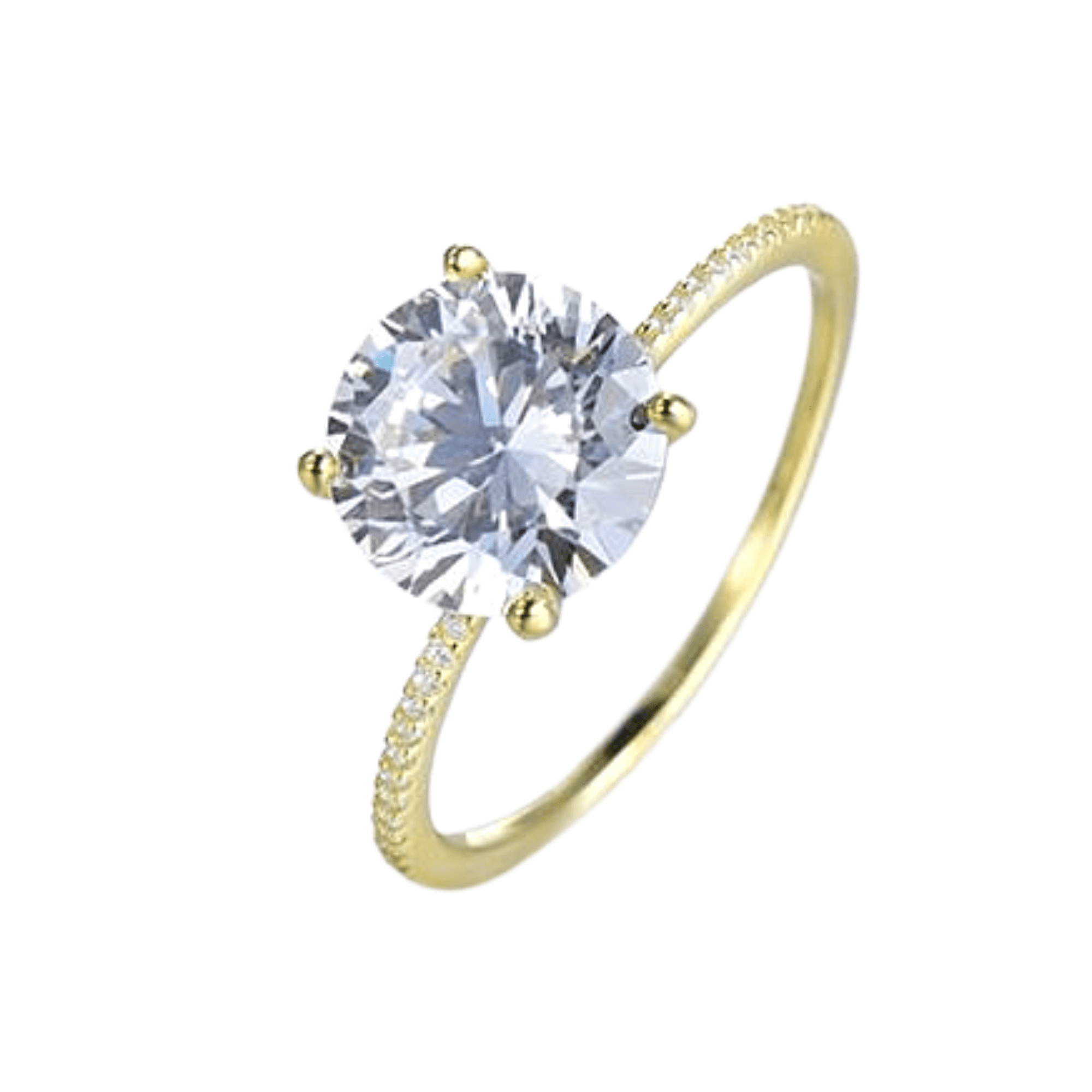 Stunning 14K Gold Plated Sterling Silver 3Ct Round Cut Solitaire CZ Diamond Pave Ring for Women Bridal Promise Engagement Wedding Anniversary