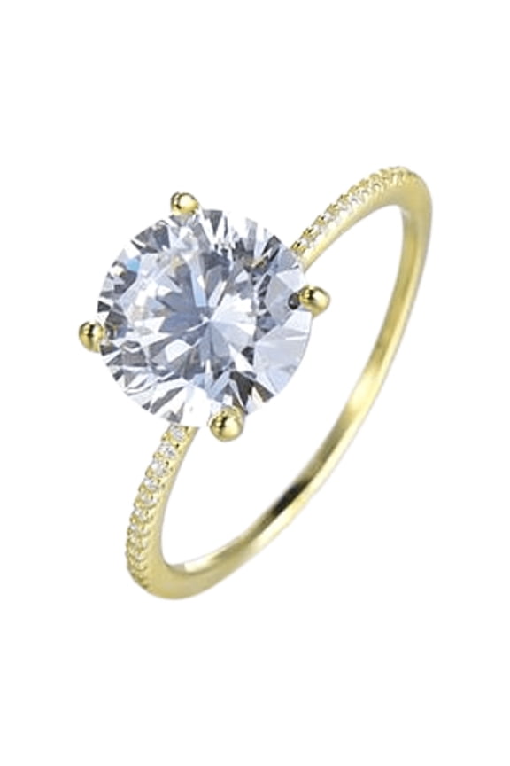 Stunning 14K Gold Plated Sterling Silver 3Ct Round Cut Solitaire Cubic Zirconia Diamond Pave Ring for Women Bridal Promise Engagement Wedding Anniversary