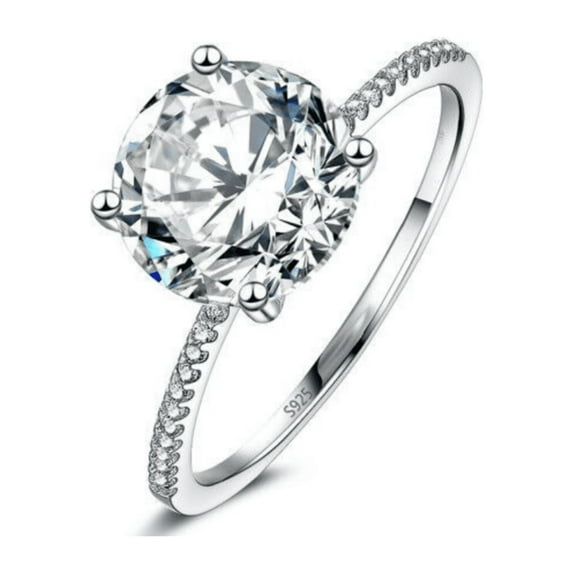 Stunning 14K Gold Plated Sterling Silver 3Ct Round Cut Solitaire Cubic Zirconia Diamond Pave Ring for Women Bridal Promise Engagement Wedding Anniversary