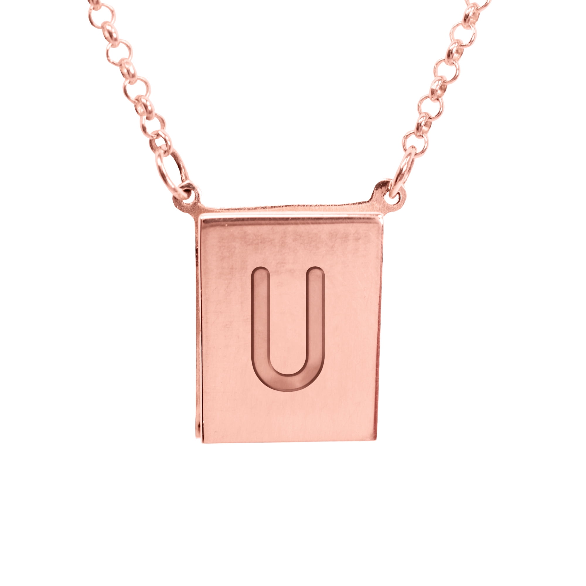 Stunning 14K Pink Gold Plated Sterling Silver Initial U Necklace