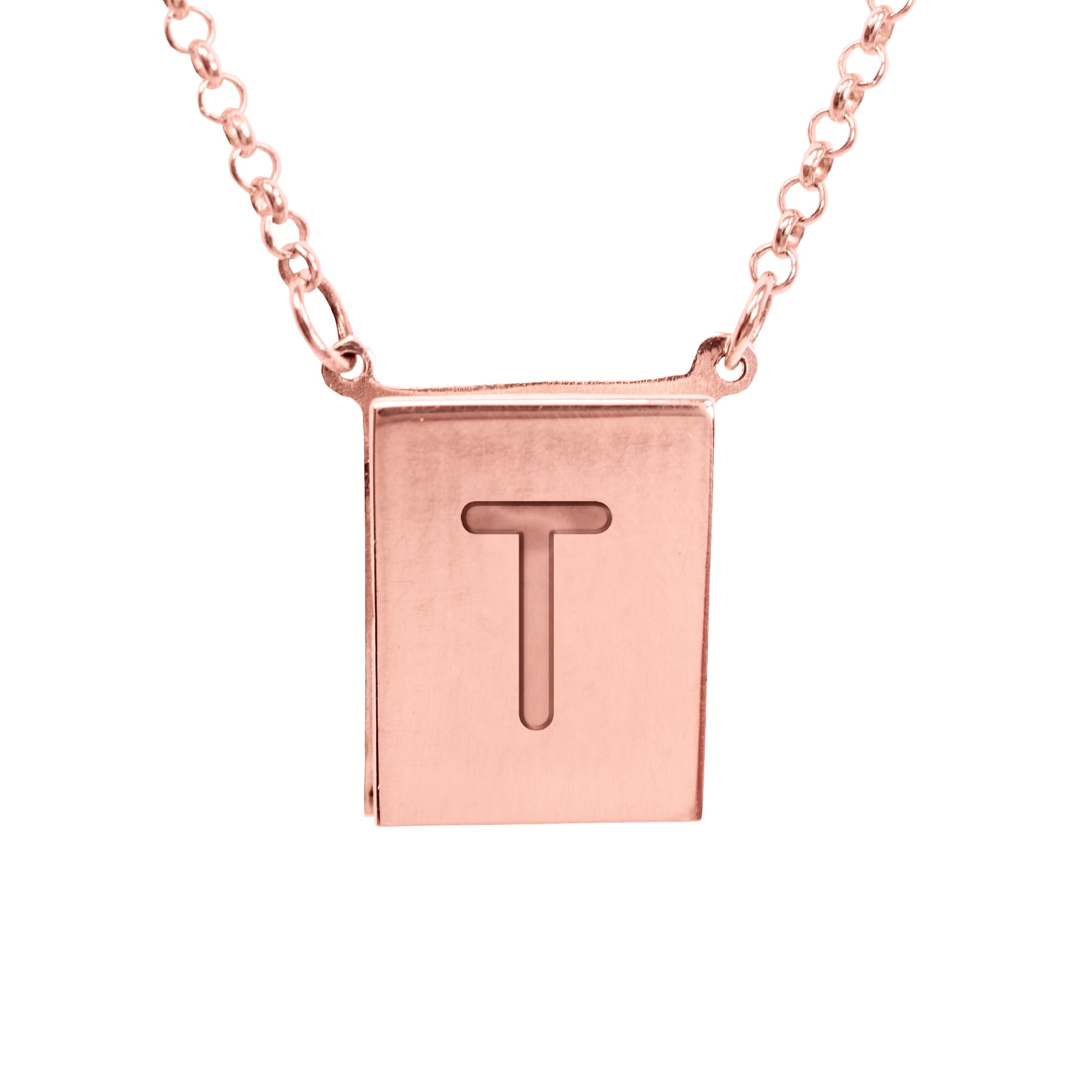 Stunning 14K Rose Gold Plated Sterling Silver Initial T Necklace
