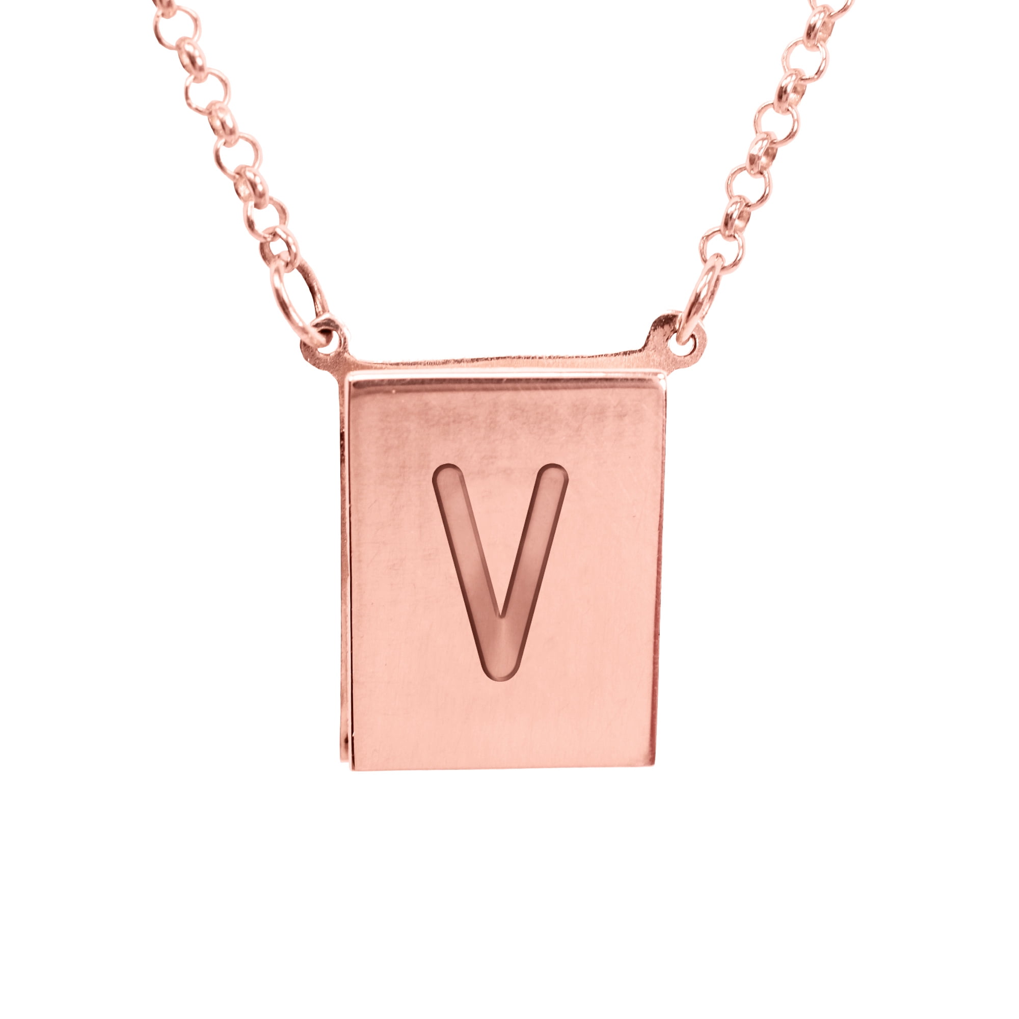 Stunning 14K Rose Gold Plated Sterling Silver Initial V Necklace