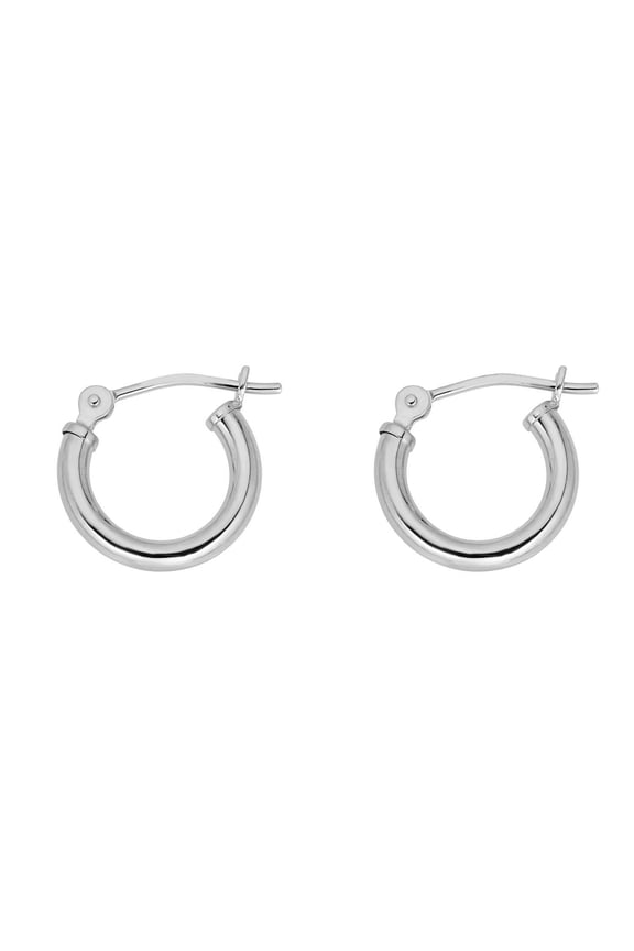 Stunning 14K White Gold Plated Silver Hoop Earrings for Women, 12 MM Diameter
