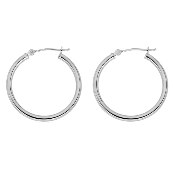 Stunning 14K White Gold Plated Silver Hoop Earrings for Women, 25 MM Diameter