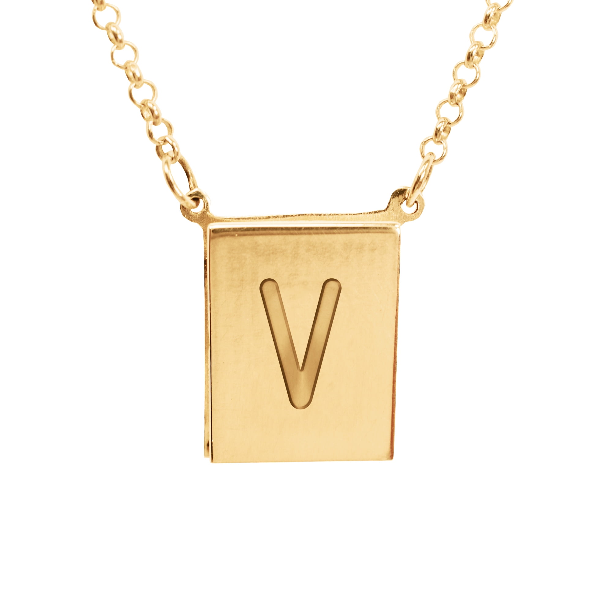 Stunning 14K Yellow Gold Plated Sterling Silver Initial V Necklace