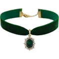 thumbnail image 1 of Stunning 14k Gold Plated Green Emerald Crystal Velvet Choker Necklace - Elegant Jewelry for Women, 1 of 6