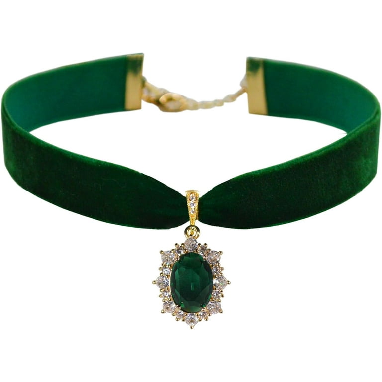Green velvet choker necklace discount