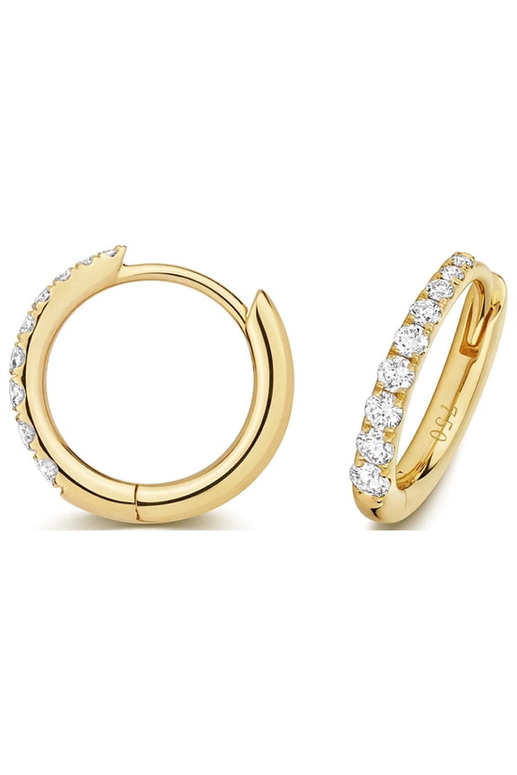 Stunning 18k Gold Women Diamond Hoop Earrings Brilliant Cut 0.14 Carat G - VS - 8mm