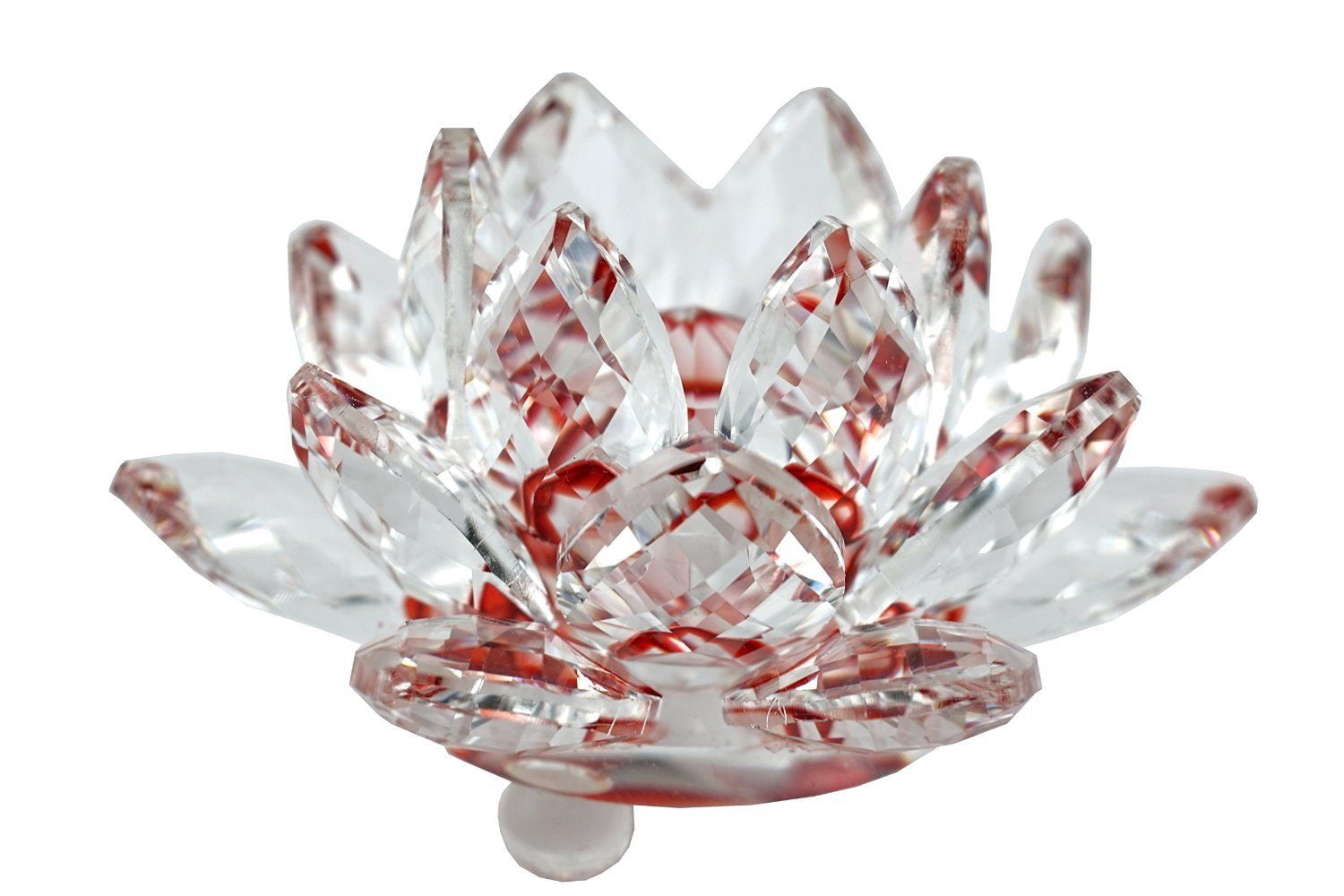 Stunning 3.5" Clear & Red Hue Reflect Crystal Lotus Home Decor Gift EHD