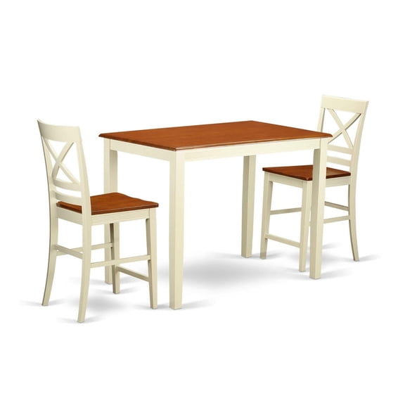 Stunning 3-Piece Counter Height Table Set | Rubber Wood Craftsmanship | Buttermilk & Cherry Color | Cozy Dining Room Atmosphere