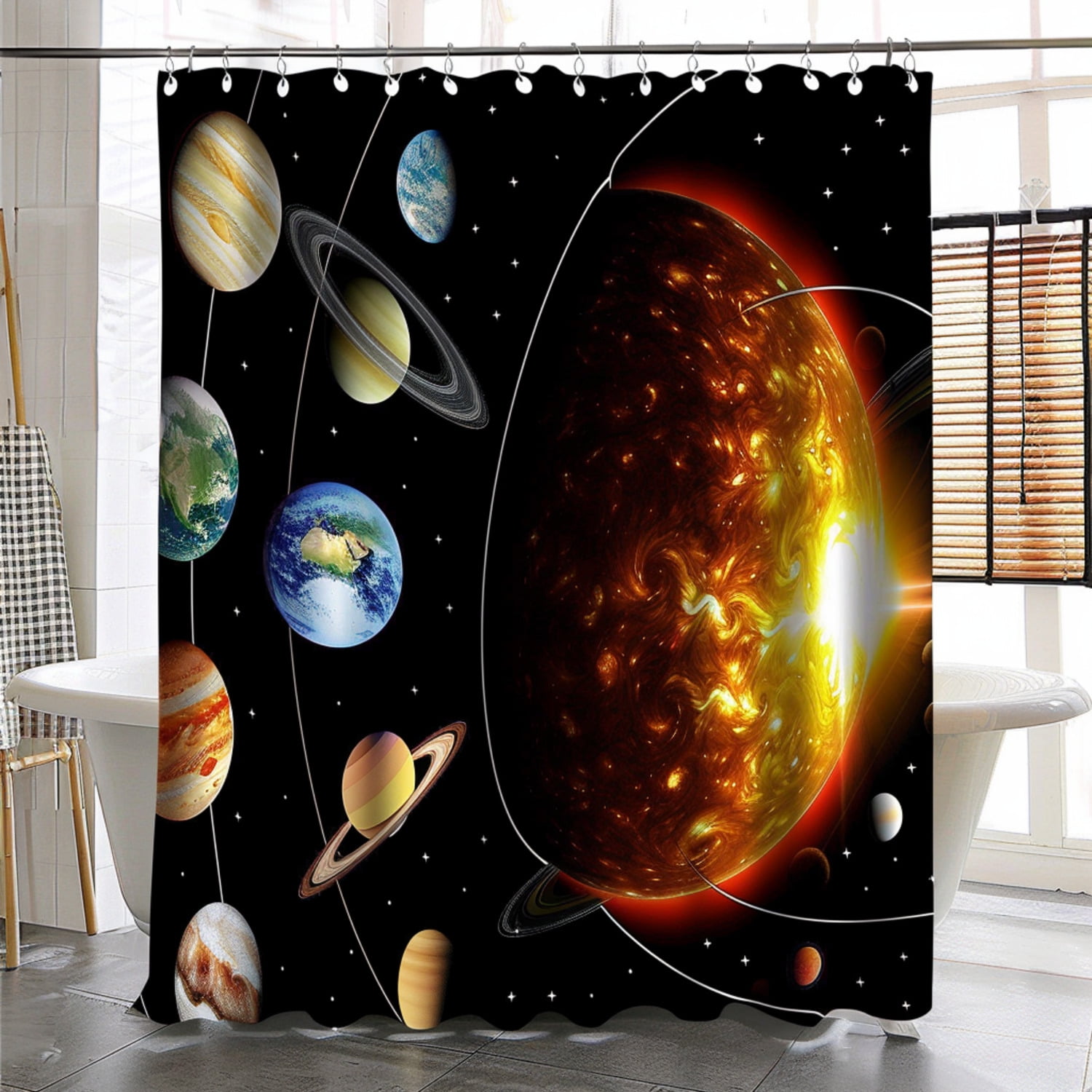 Stunning 3D Printed Solar System Shower Curtain Red Sun on Black ...