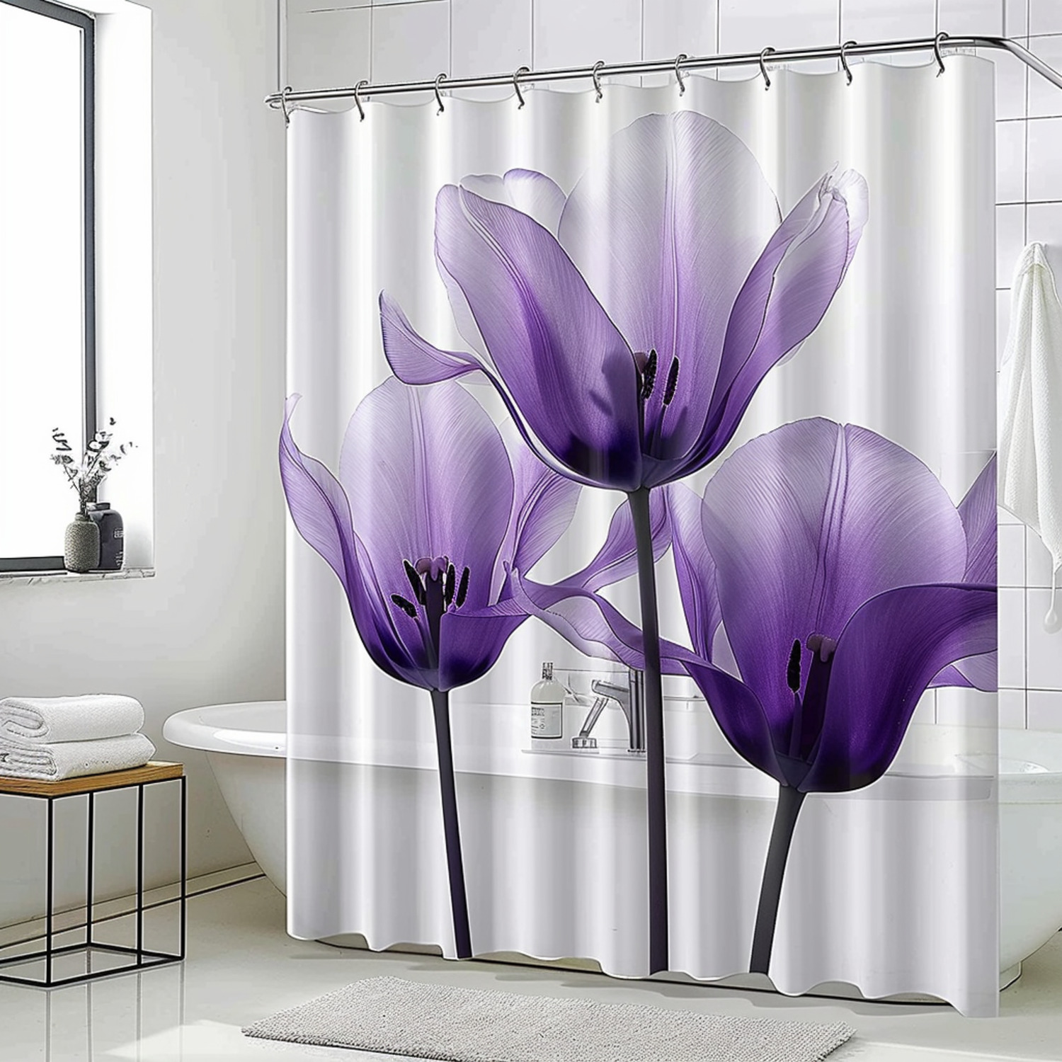 Stunning 3D Purple Tulips Shower Curtain Elevate Your Bathroom Decor