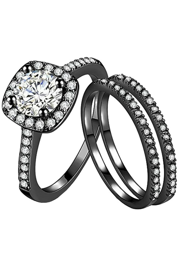 Fashion Women's Zircon Stacking Rings Set - 3pcs Promise Wedding Bridal Rings for Stylish 3PCS