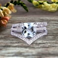 thumbnail image 1 of Stunning 7mm Cushion Cut Aquamarine Engagement Ring On 10k White Gold V Shape Wedding Band 3pcs Wedding Ring Set Total Carat Weight 2.80, 1 of 4