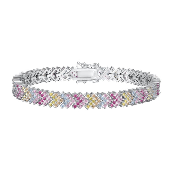 Stunning 925 Sterling Silver Bracelets Width 6.5MM Colorful Tennis Bracelet Dainty 5A CZ Colored Simulated Diamond Bracelets 16-18CM