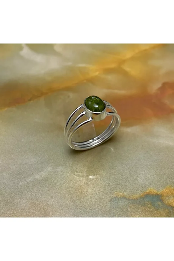 Stunning 925 Sterling Silver Ring with Moss Agate Gemstone Handmade Jewelry