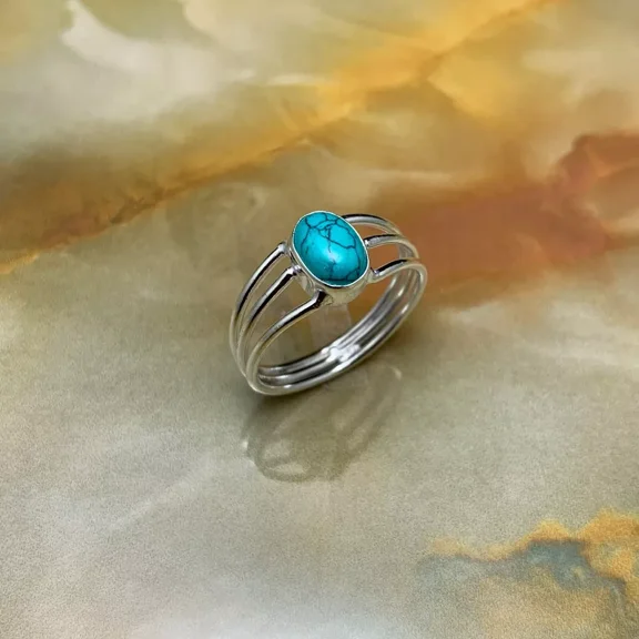 Stunning 925 Sterling Silver Ring with Turquoise Gemstone Handmade Jewelry