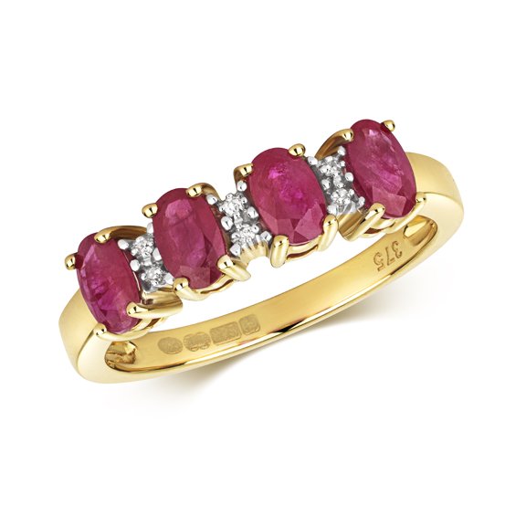 Stunning 9k Gold Women Diamond Ring Brilliant Cut H - PK with Ruby