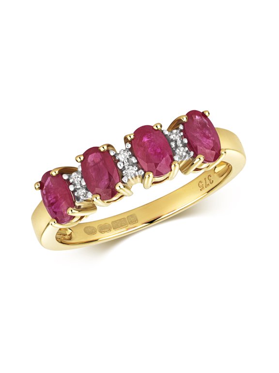 Stunning 9k Gold Women Diamond Ring Brilliant Cut H - PK with Ruby