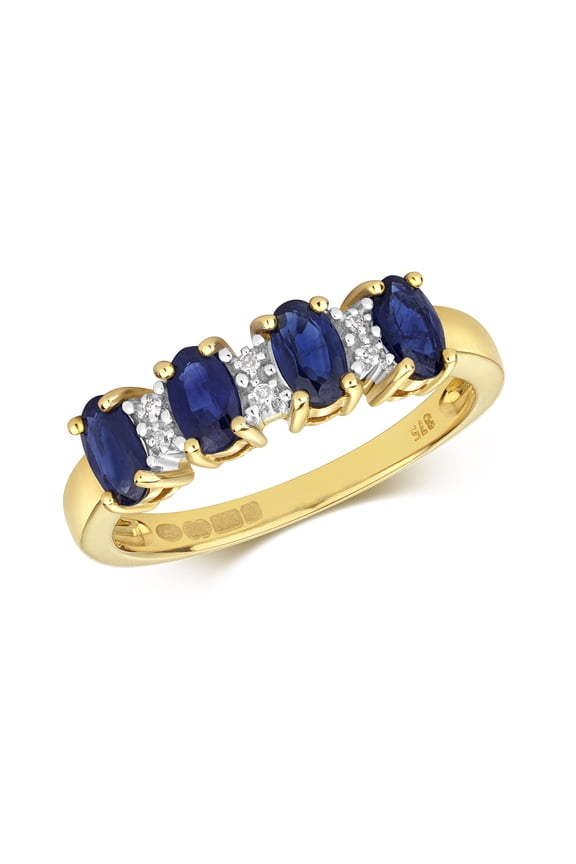 Stunning 9k Gold Women Diamond Ring Brilliant Cut H - PK with Sapphire