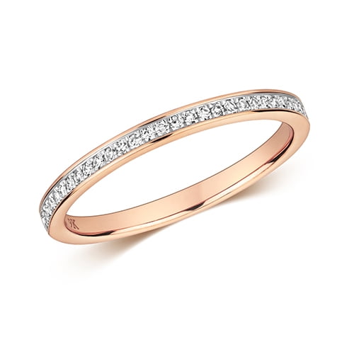 Stunning 9k Rose Gold Women Eternity Diamond Ring Brilliant Cut 0.11 Carat H - I1