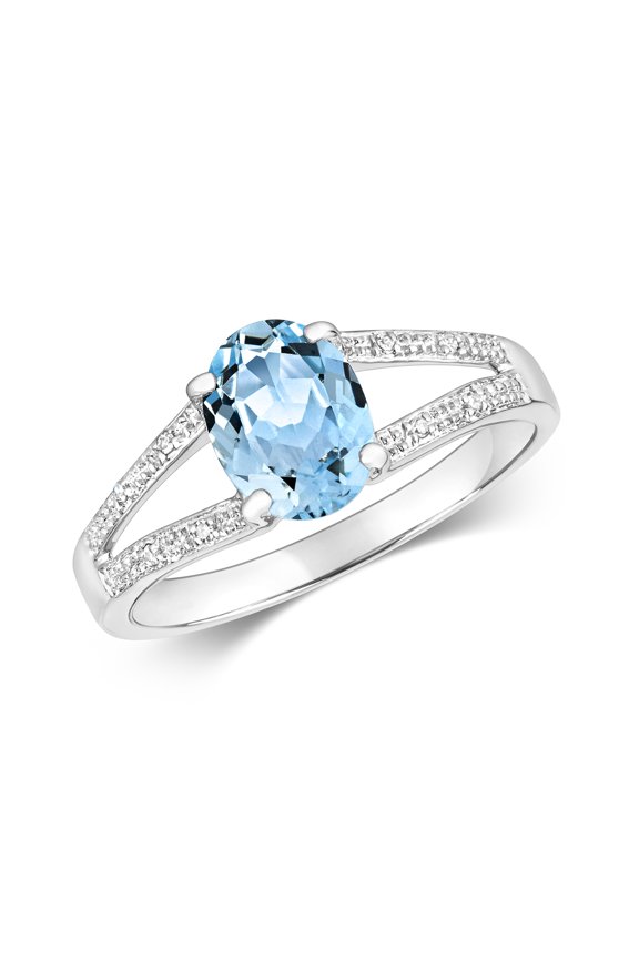 Stunning 9k White Gold Women Diamond Ring Brilliant Cut H - PK with Aquamarine