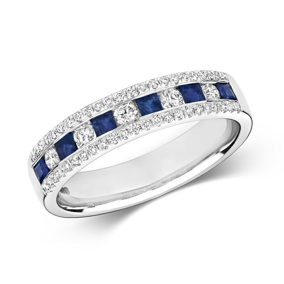 Stunning 9k White Gold Women Half Eternity Diamond Ring Brilliant Cut 0.35 Carat HI - I1 with Sapphire