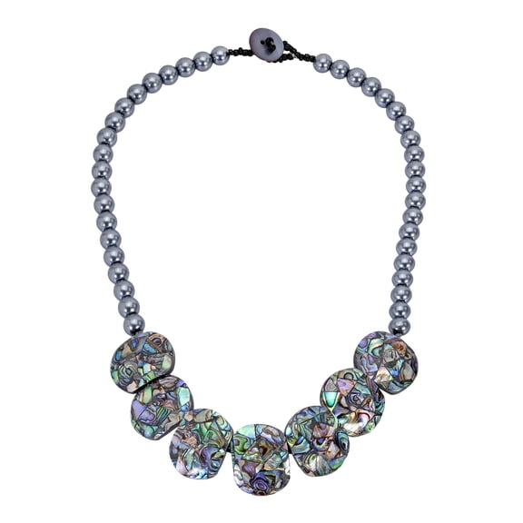 Stunning Abalone Shell Mosaic of Linked Medallions Statement Necklace