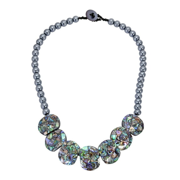 Stunning Abalone Shell Mosaic of Linked Medallions Statement Necklace