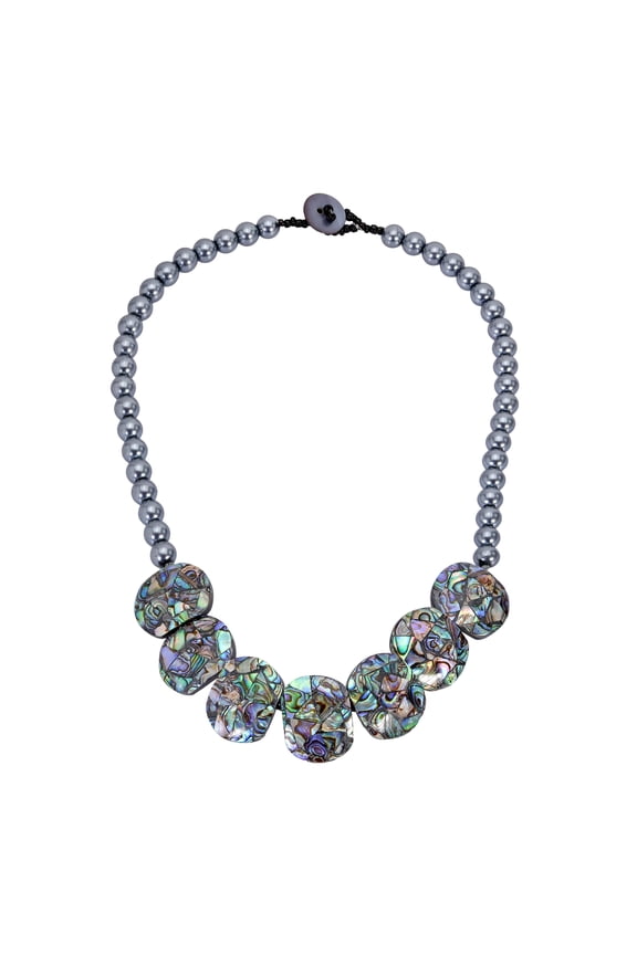 Stunning Abalone Shell Mosaic of Linked Medallions Statement Necklace