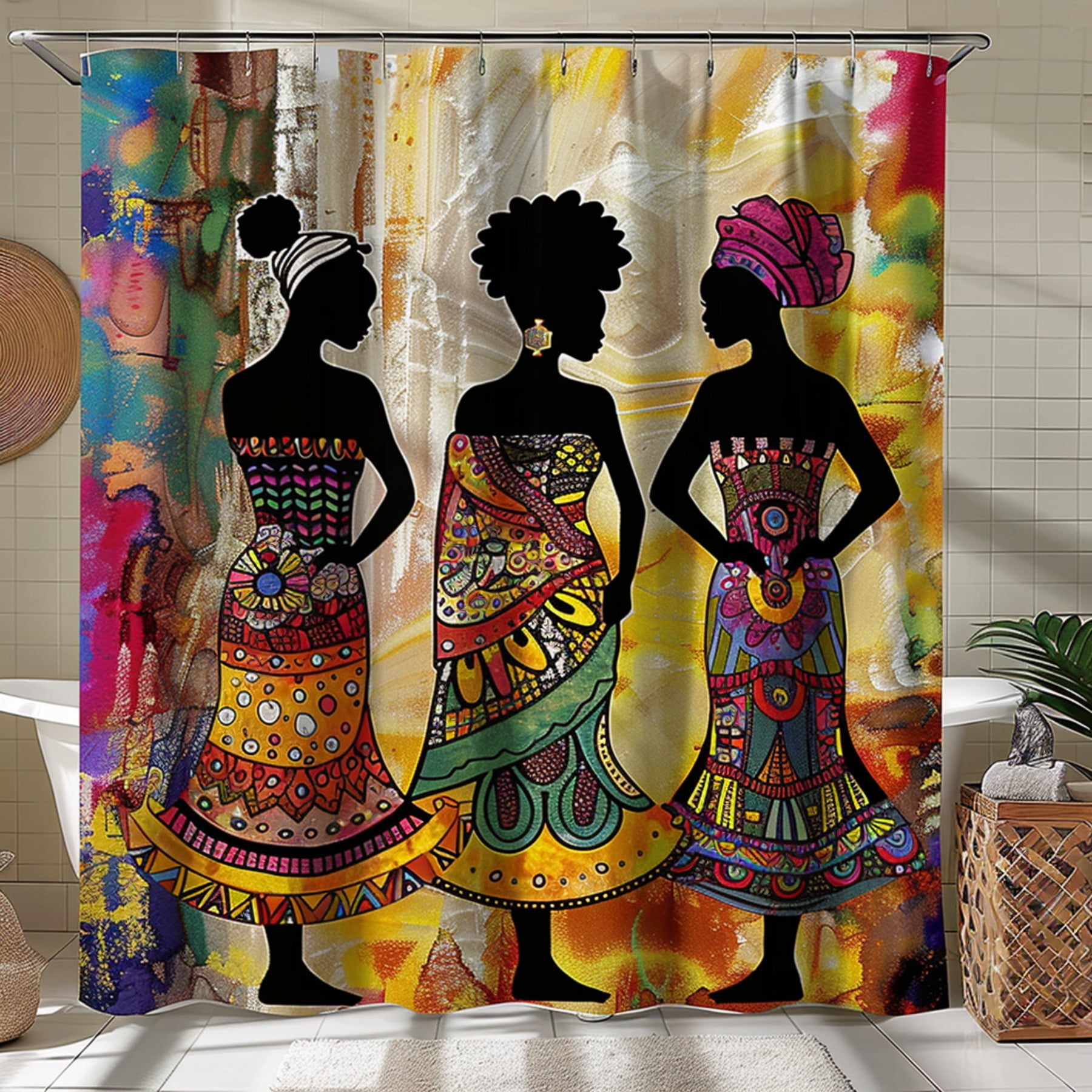 Stunning African Art Shower Curtain Vibrant & Colorful Design with