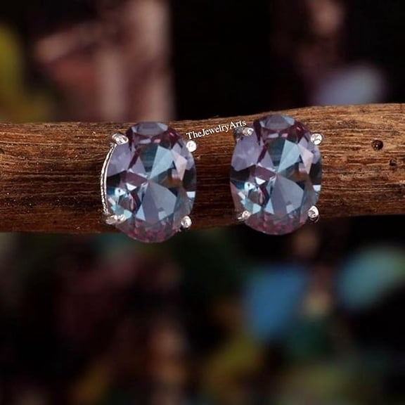Stunning Alexandrite Stud Earrings with Oval Cut Gemstones Color-Changing Silver Earrings Perfect for Jewelry Lovers, Timeless and Elegant Design Gold Vermeil
