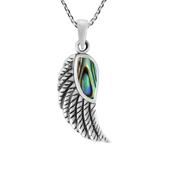 Stunning Angel Wing with Abalone Shell Inlays Sterling Silver Necklace