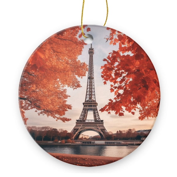 Stunning Autumn Scene of The Eiffel Tower In Paris - Christmas Ornament Xmas Keepsake Ceramic Ornaments Holiday Decorations for Tree Christmas Gift Ideas 2.95in