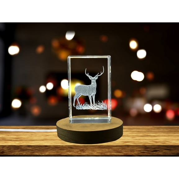 Stunning Axis Deer 3D Engraved Crystal Sculpture - A Luxurious Gift for Wildlife Enthusiasts