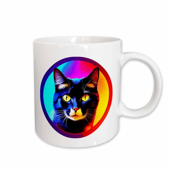 3drose, Stunning Black Cat Face Inside the Shining Round Circle Trendy Gift, 15oz Mug