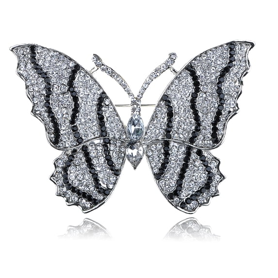 Stunning Black Clear Crystal Rhinestone Winged Butterfly Insect Brooch ...