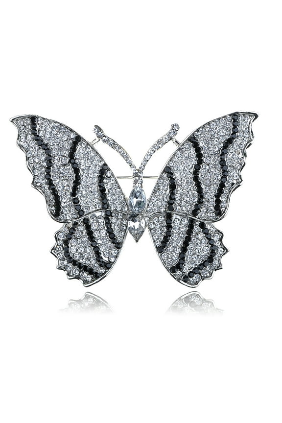 Stunning Black Clear Crystal Rhinestone Winged Butterfly Insect Brooch