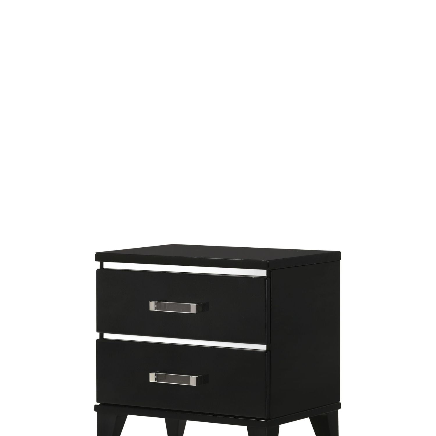 Chelsie Sleek Black Solid Wood Nightstand with Silver Accents