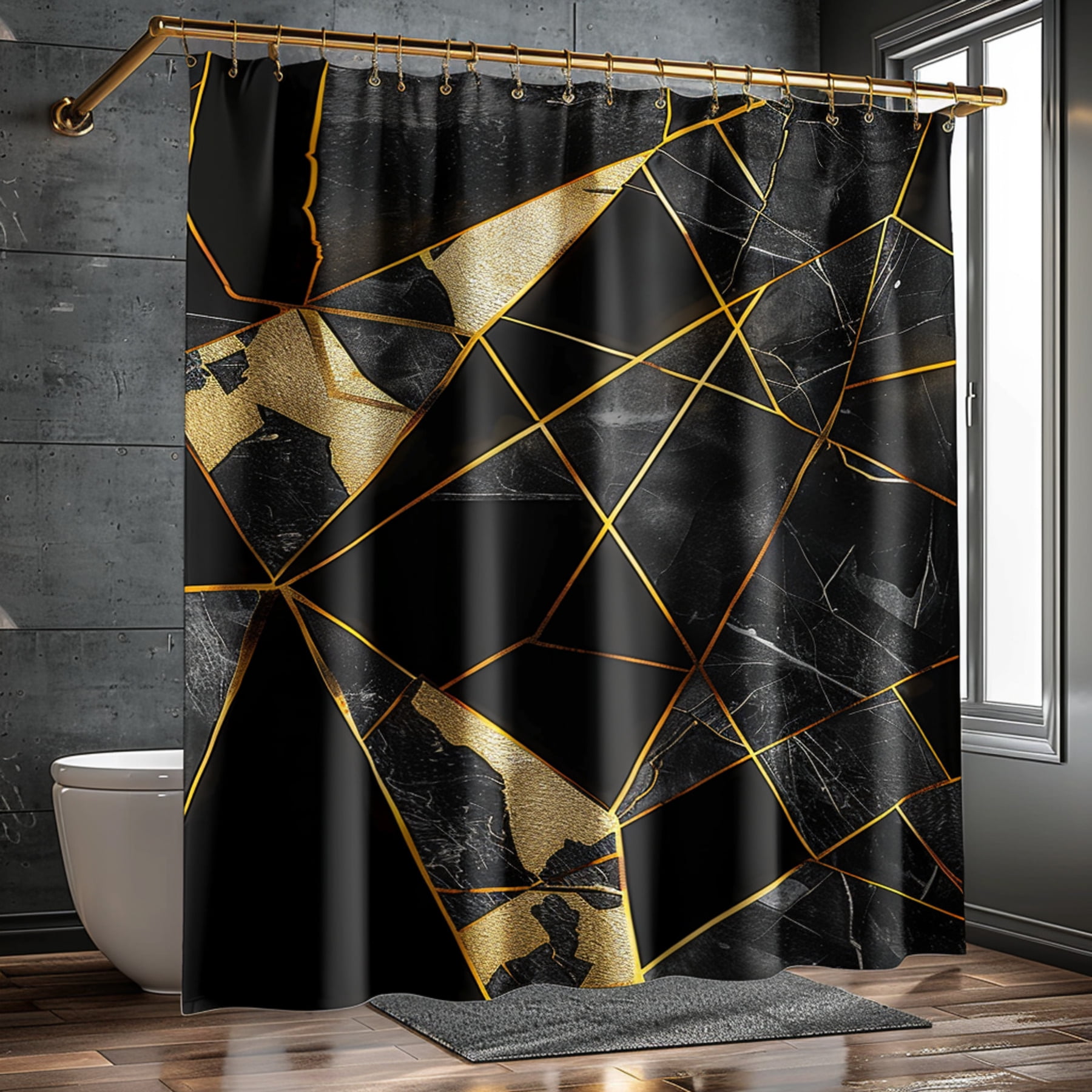Stunning Black & Gold Marble Geometric Design Elevate Your Bathroom with Modern Luxury & Ultra ...