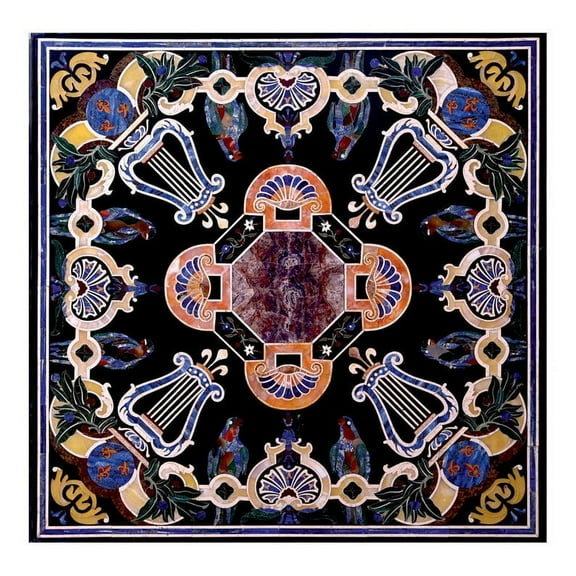 Stunning Black Marble Center Table Mughal Art and Pietra Dura Inlay for Elegant Dining and Patio Living Room Furniture"
