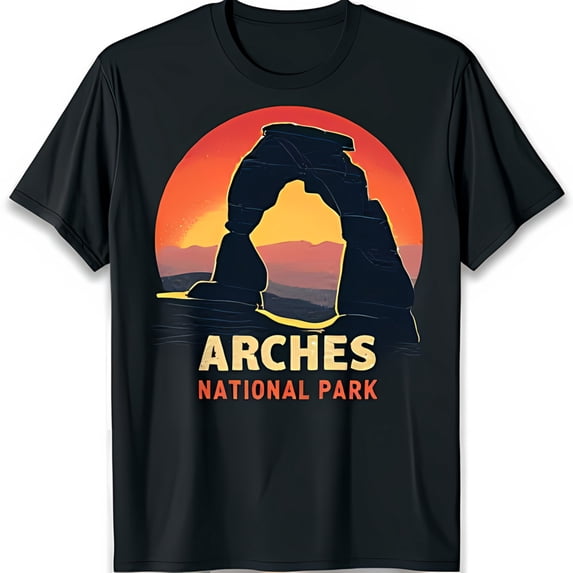 Stunning Black T-Shirt with Delicate Arch & Sunset Graphic Arches Park