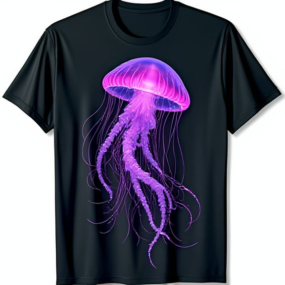 Stunning Black T-Shirt with Glowing and Pink Jellyfish Graphic
