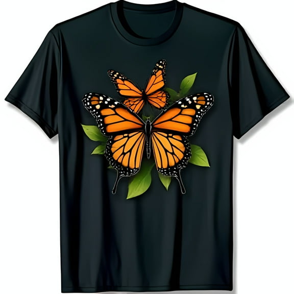 Stunning Black T-Shirt with Monarch Butterflies Graphic
